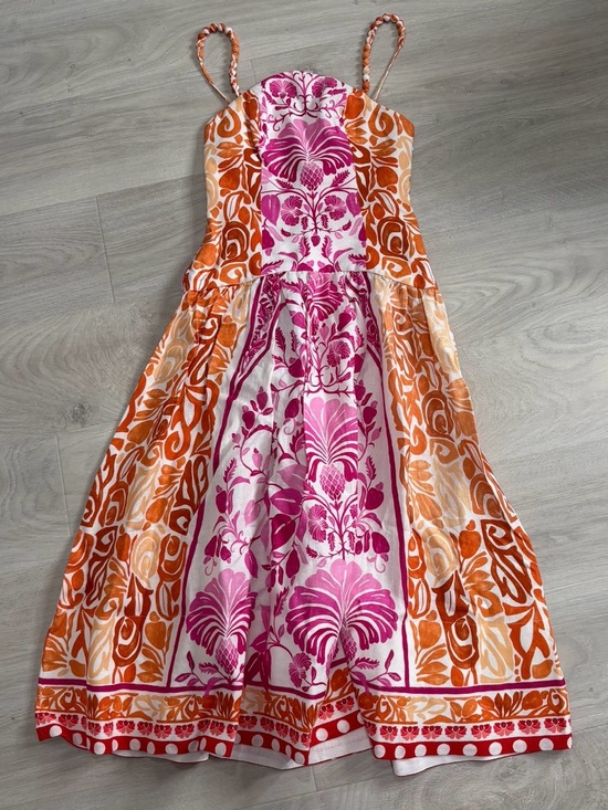 FARM Rio Dresses & Skirts - FARM Rio Pink & Orange Floral Braided-Strap Sundress